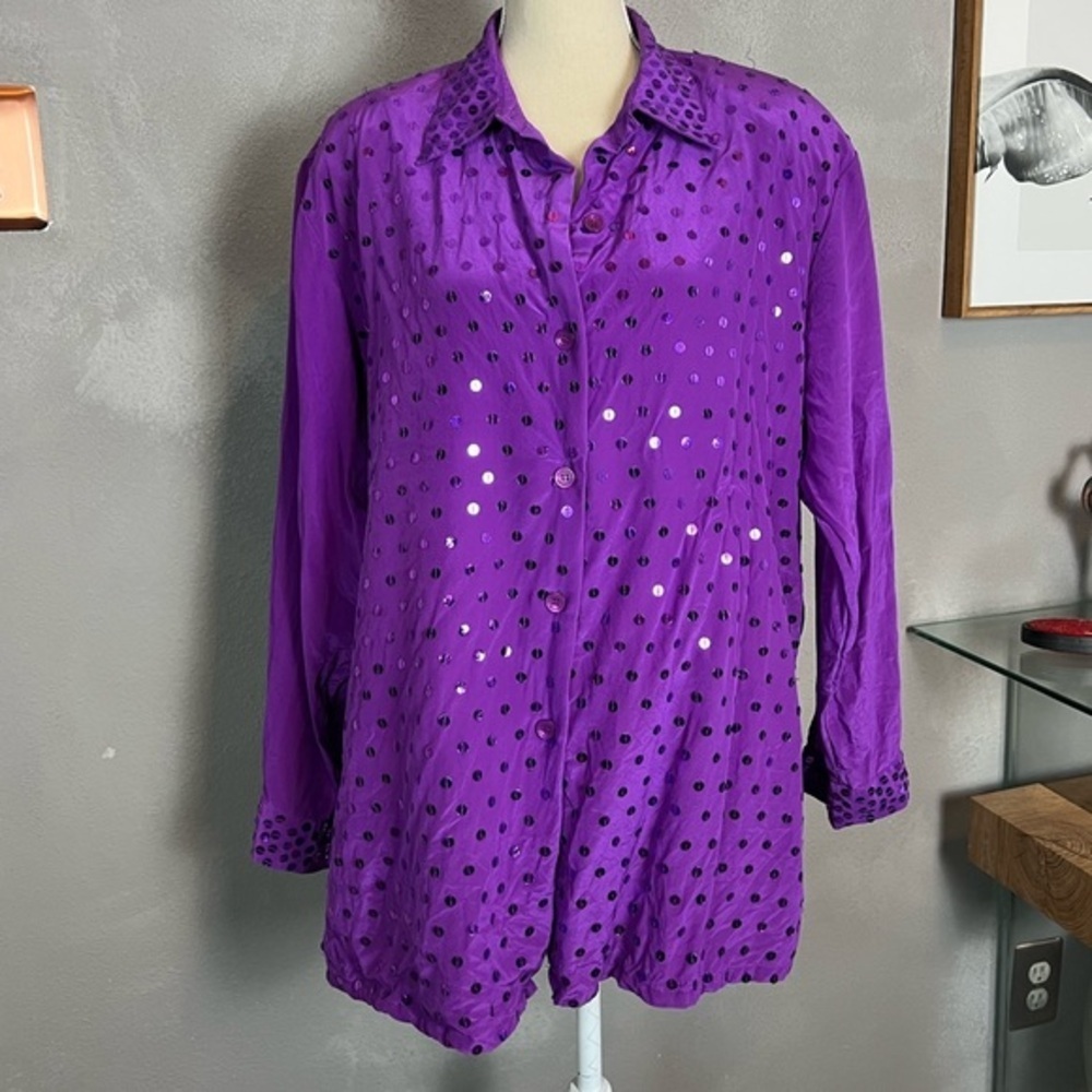 Diane Gilman purple sequin silk blouse size 2x